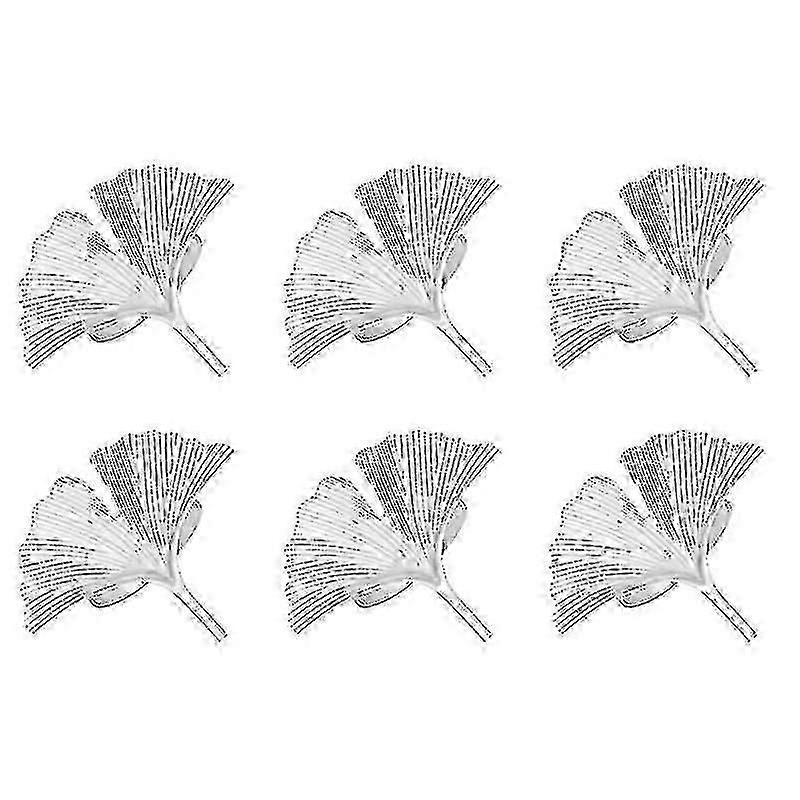 Ginkgo leaf pattern napkin ring set (6 pieces), silver, suitable for wedding tables.