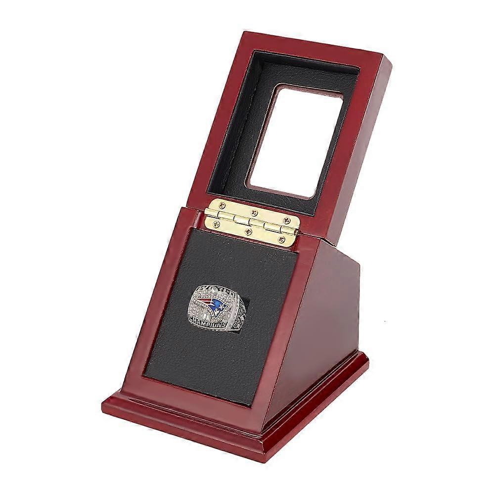 Wooden Ring Display Case with Clear Window for Single Championship Ring, Espresso Brown
