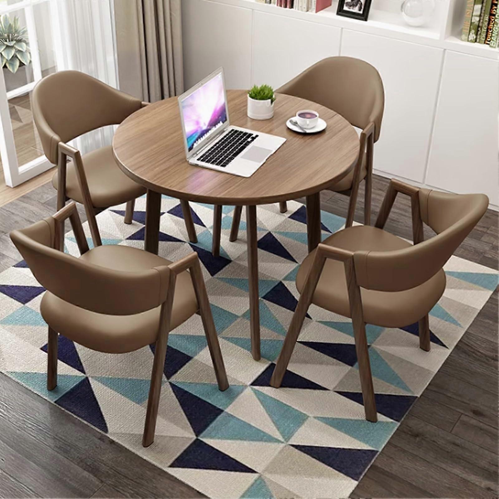 Dining Table Set for 4, 80cm Round Kitchen Table with Chairs, SpaceSaving Coffee Color Design