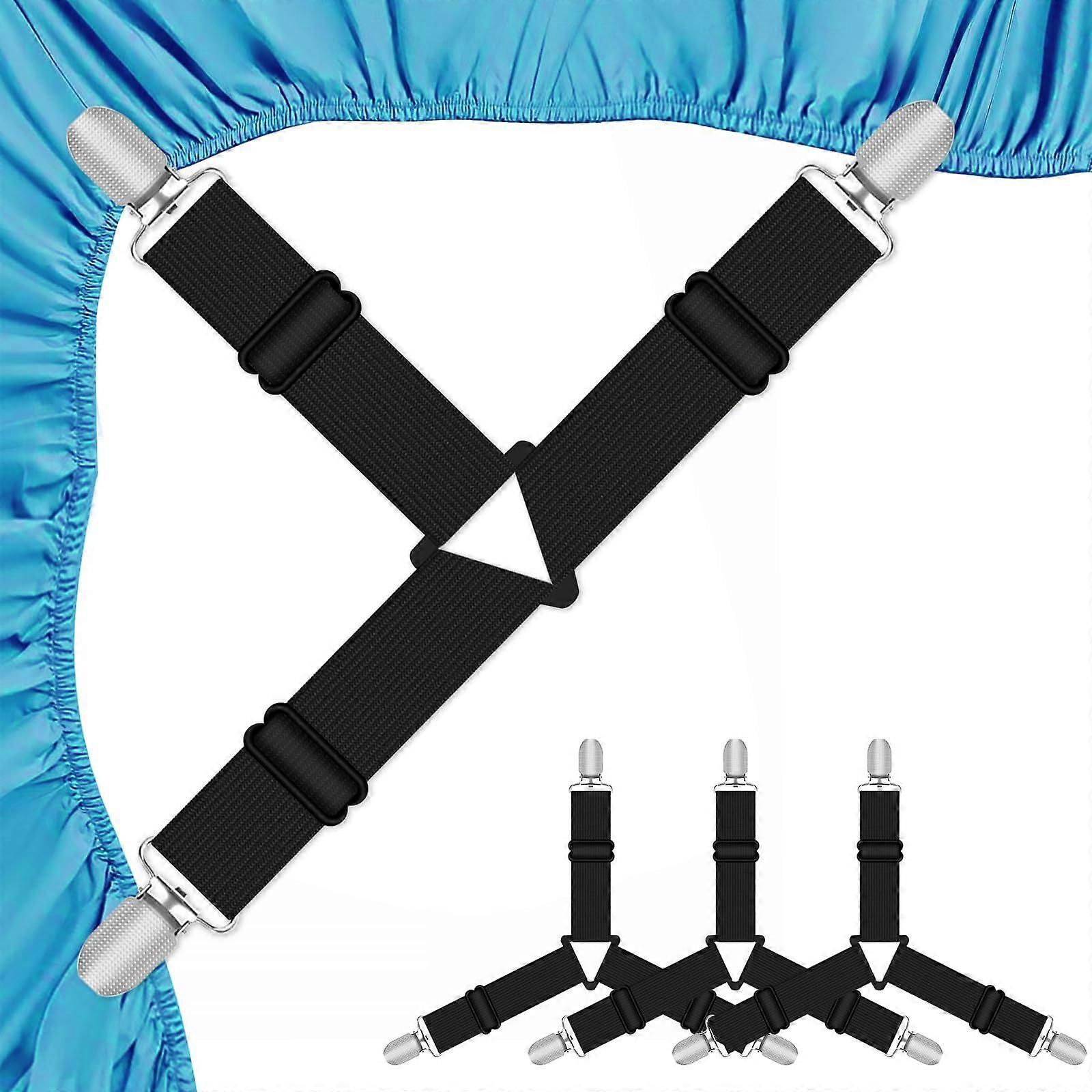 Adjustable Elastic Sheet Straps 4pcs Black Bed Sheet Fasteners with Secure Corner Grip for Sheets Sofas Ironing Boards