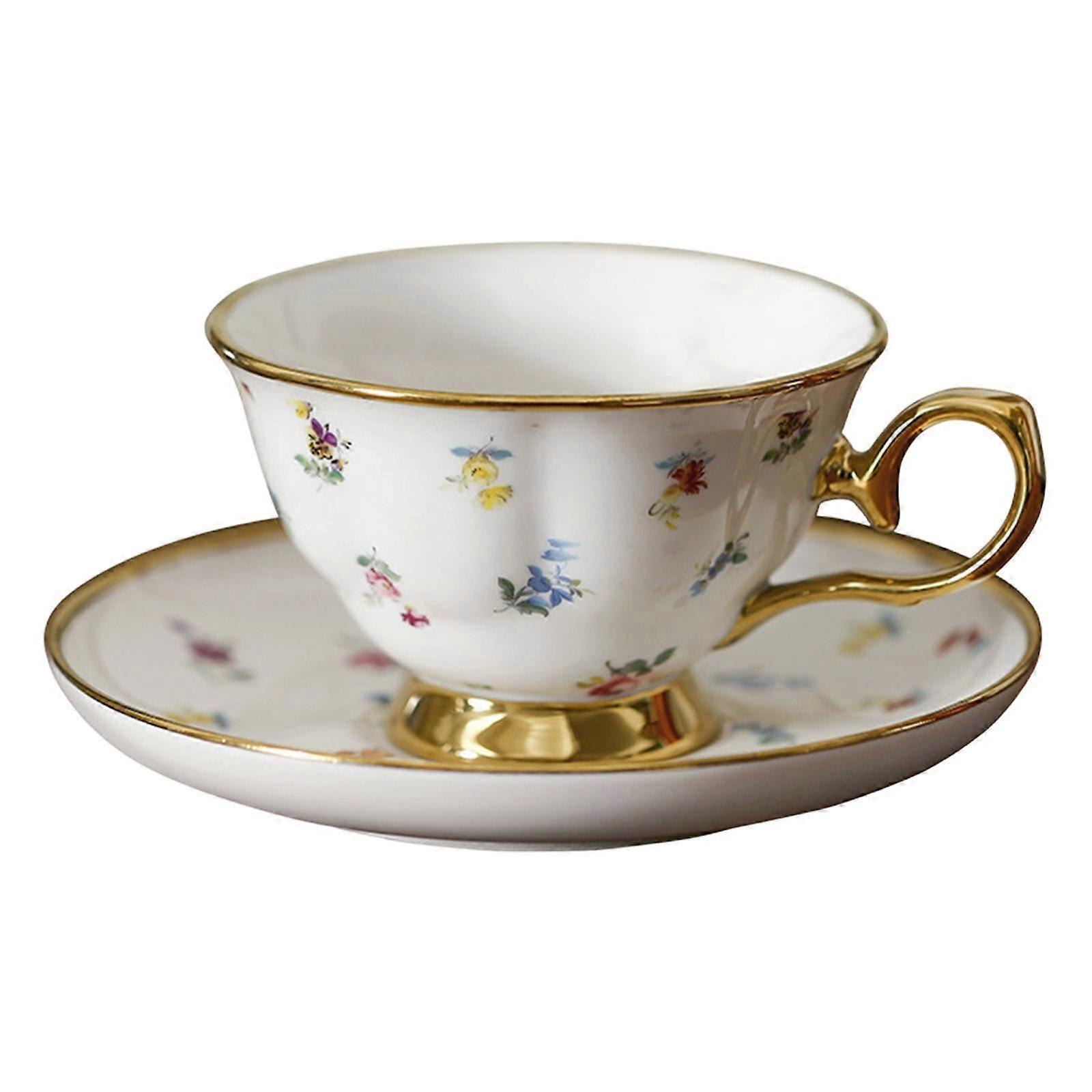 Ceramic Coffee Cup and Saucer Set Floral Pattern Practical Elegant Multipurpose