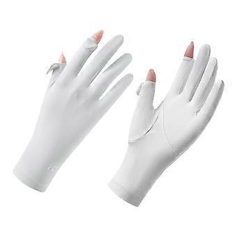 Summer Ice Silk Sun Protection Gloves for Women Touch Screen Anti-UV Non-slip Breathable Thin Gloves for Driving Cycling