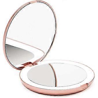 Led Lighted Travel Makeup Mirror, 1x/10x Magnification - Daylight Led, Compact, Portable, Large 5" Wide Illuminated Folding Mirror (lumi) Rose - W