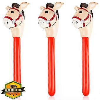 3Pc 37in Inflatable Stick Horse Head Toy Party Decoration