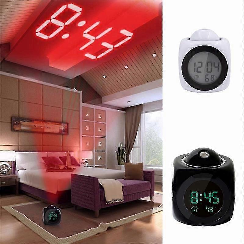 Multi-function LED Projection Alarm Clock Voice Talking Clock Black + USB cable