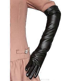Luvas longas de couro femininas, luvas de simulação, forro de seda, longas sobre o cotovelo, elegantes, 50 cm