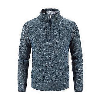 Men Sweater Coat Half Zipper Knit Elastic Long Sleeves Stand Collar Outerwear Pure Color English