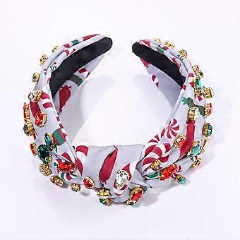 Tiara de Natal Feminina com Formato de Bengala Doce, Cristais e Pedrarias, Larga e com Nó, Acessório de Cabelo para as Festas de Natal (Bengala Doce)