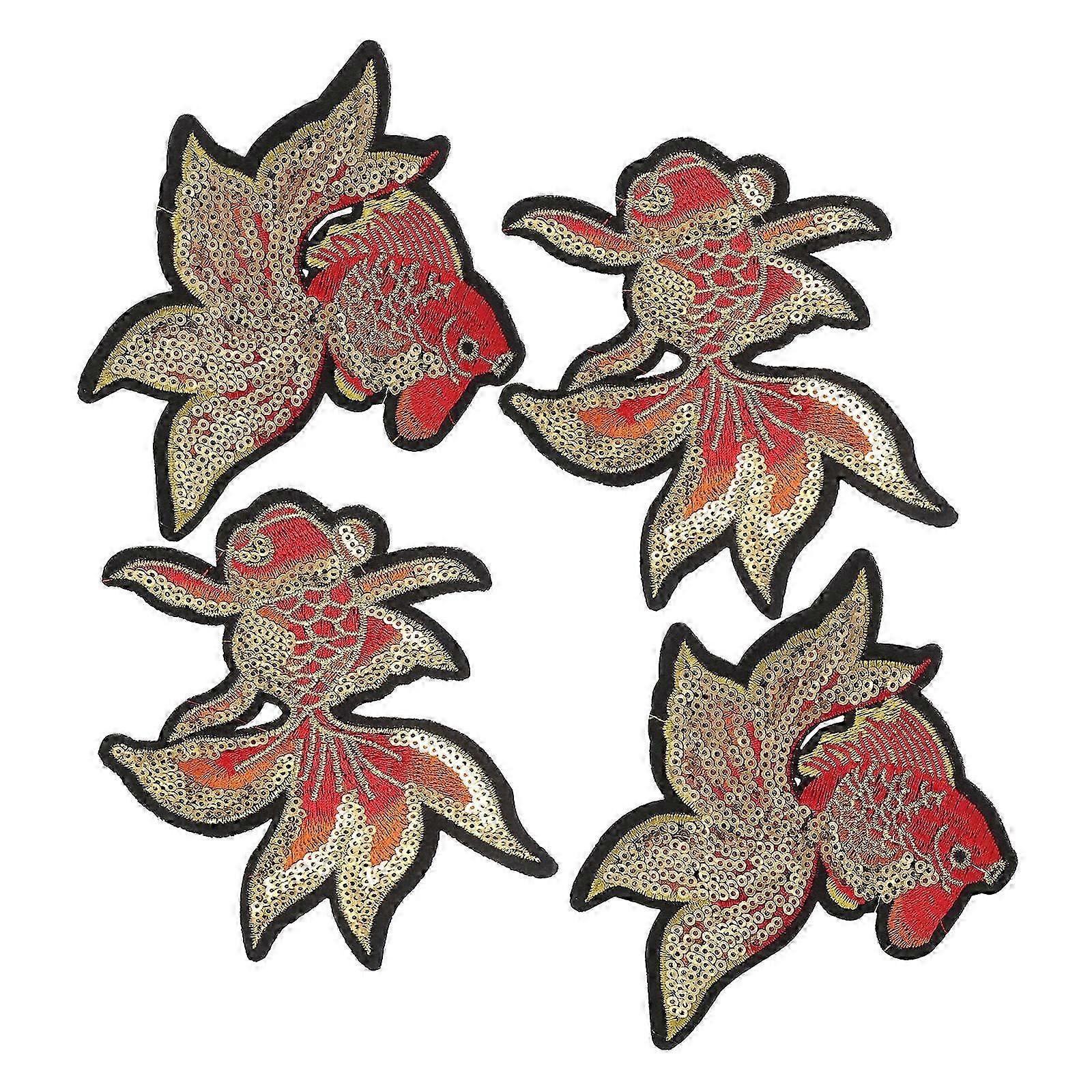 Fish Patch Koi Fish Embroidered Sequin Applique Iron on Patch 2Pairs