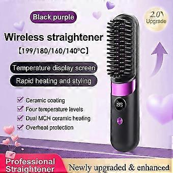 Cepillo alisador de cabello inalámbrico, portátil, con 4 niveles de temperatura constante, anti-quemaduras, pantalla digital LED, recargable por USB, para todo tipo de cabello, peinado diario.