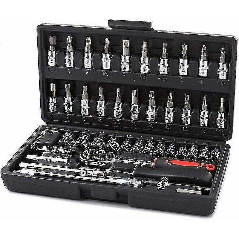 46 Pieces Chrome Vanadium Socket Set 1/4 Adapter Socket Set for Car DIY