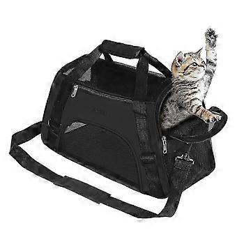 Cat Carrier Soft Airline Godkendt kæledyrstaske til katte og hunde, Medium foldbar rejsebærer, sort indenlandsk kæledyrstaske