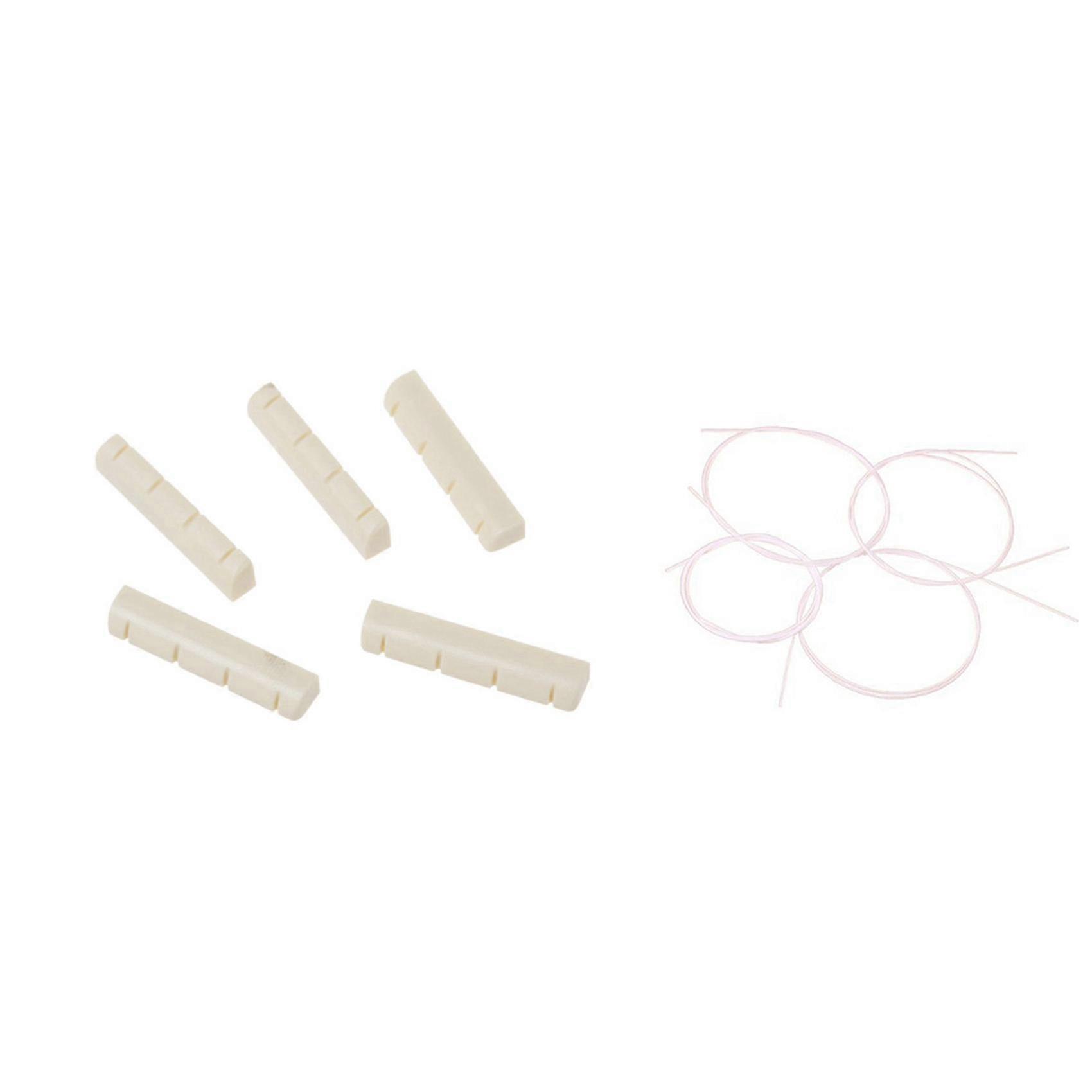5Pcs Ukulele Ivory Slotted Nut with 4Pcs White Nylon Ukulele String Set