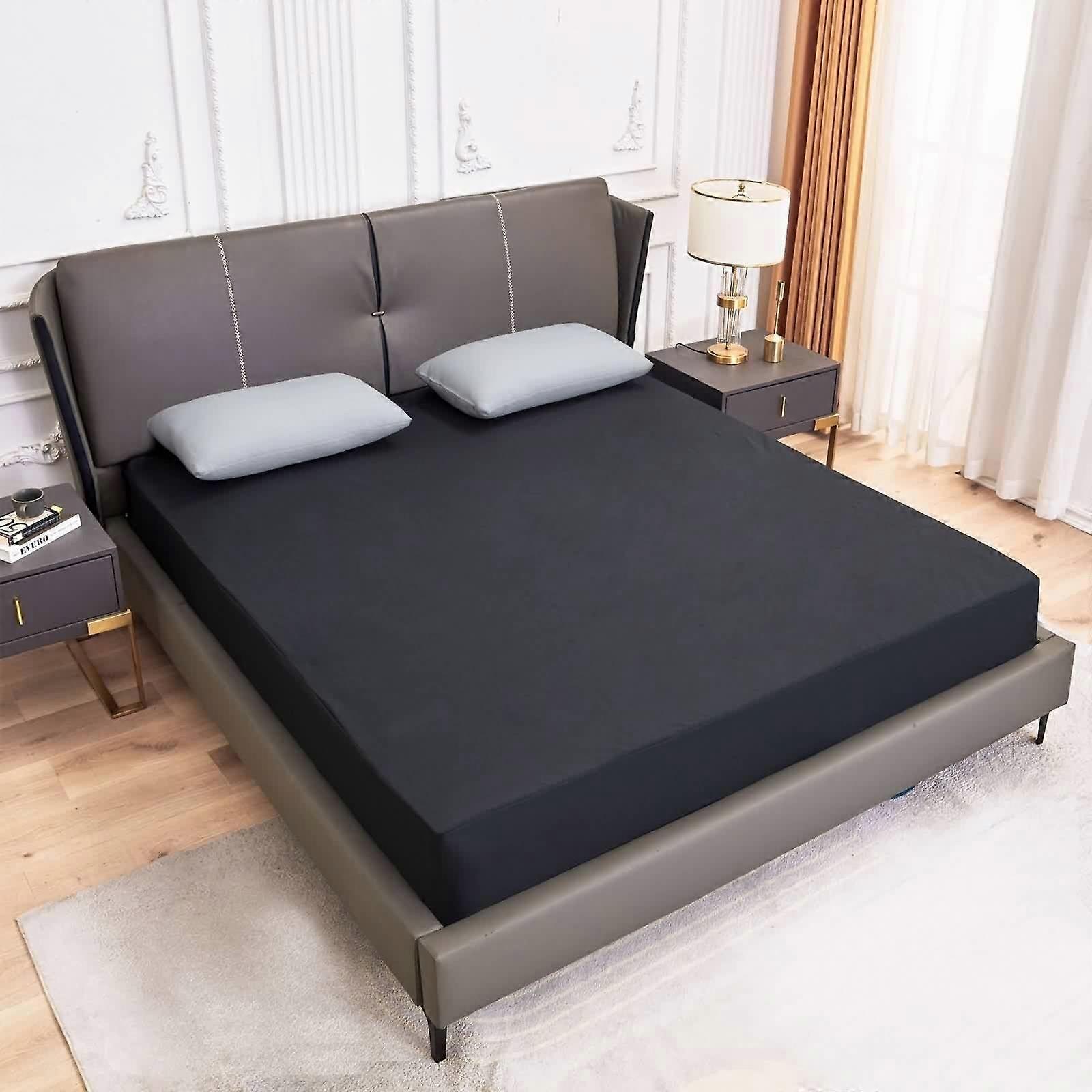 Queen Fitted Sheet Dark Grey Soft Polyester Deep Pocket 78x63 Inch Wrinkle Resistant Solid Color