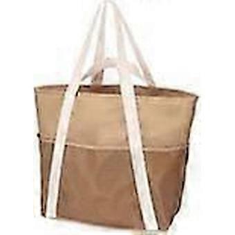 Strandtasche, große wasserdichte, sandabweisende Falttasche für Damen mit Reißverschluss-Netztaschen für den täglichen Gebrauch am Pool - Braun