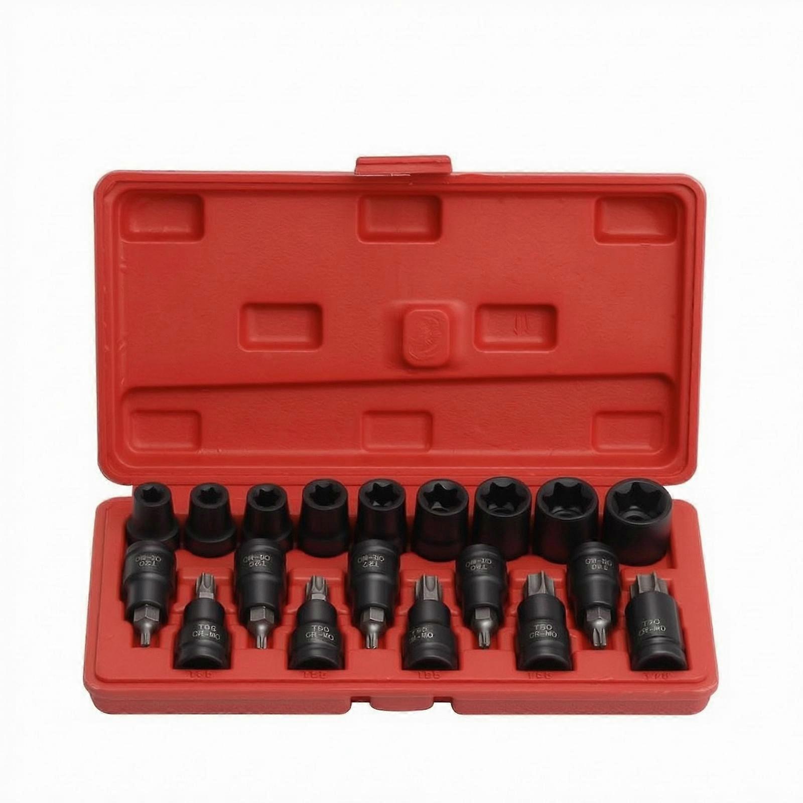19 Pieces E-Star Socket Set Red Storage Case 1/2-Inch Drive Socket Set