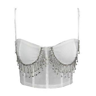 Mesh Push Up Bralet Women's Corset Tassel Bustier Bra Night Club Party Sexy White XL