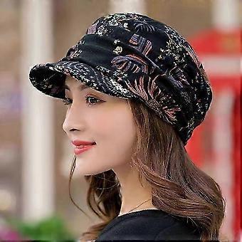 R8 Floral Pleated Short Brim Cap, Newsboy Hats for Women, Winter Warm Vintage Velvet H