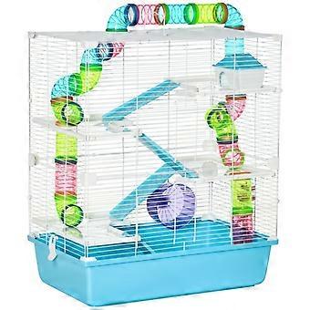Cage pour petits animaux, clapier avec rampe et roue d'exercice, 5 niveaux, cage pour rongeurs, petits animaux de compagnie, gamelle, biberon, fil d'acier, plastique, P