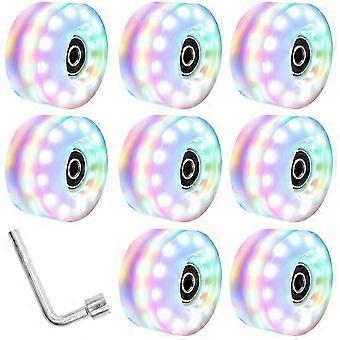Roller Skate Wheels with Wrench Outdoor Light Up High Flash Six Light Double Row Roller Skates Shining Wheels Colorful Ver