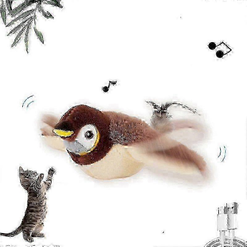 Interactive Flapping Flying Bird Plush Cat Toy with Chirping Sounds