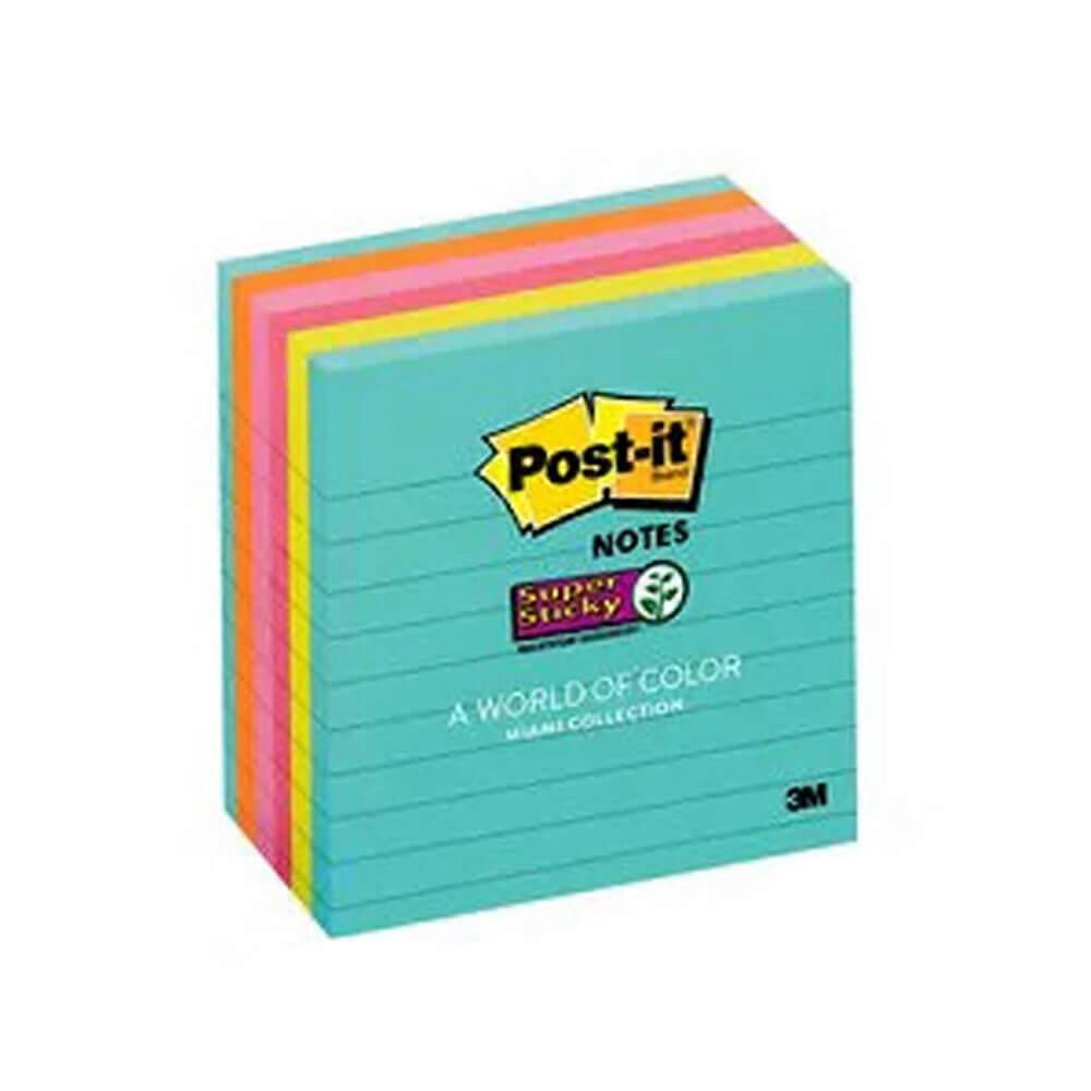 MIAMI Post It Lined Super Sticky Notes 2x Sticking Power Based Adhesive 6pk