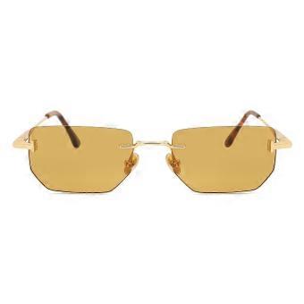 Tom Ford FT1355 ETHAN-02 30E, randlose, glänzende, tiefgoldene, rechteckige Sonnenbrille, Unisex, mit UV-Schutz, Original.