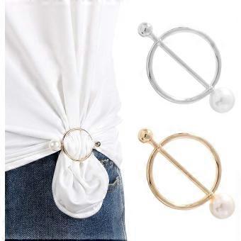 2pcs Fashion Geometric Scarves Clip Round Pearl Silk Kerchief Buckle Women's DIY T-Shirt Wrap Fasten Button