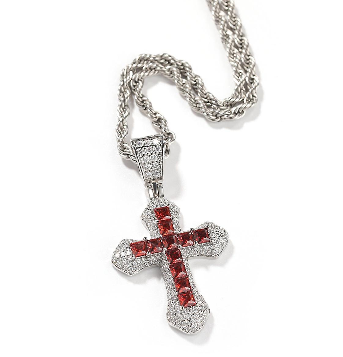 (silver Red Pendant + Twist Chain)cross Versatile Sweater Chain