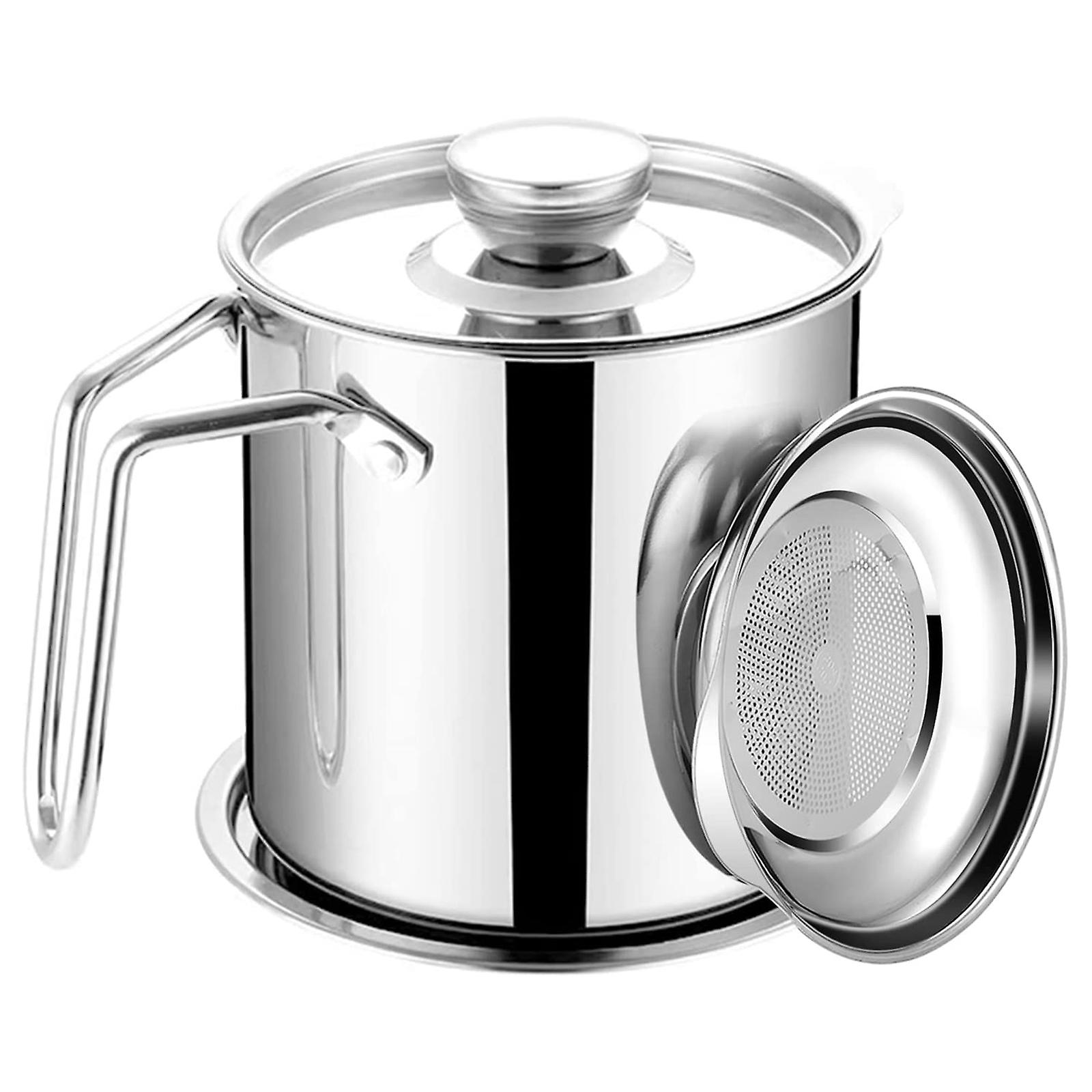 Stainless Steel Bacon Grease Container With Filter, Easy To Clean Kitchen Tool (1.3l)