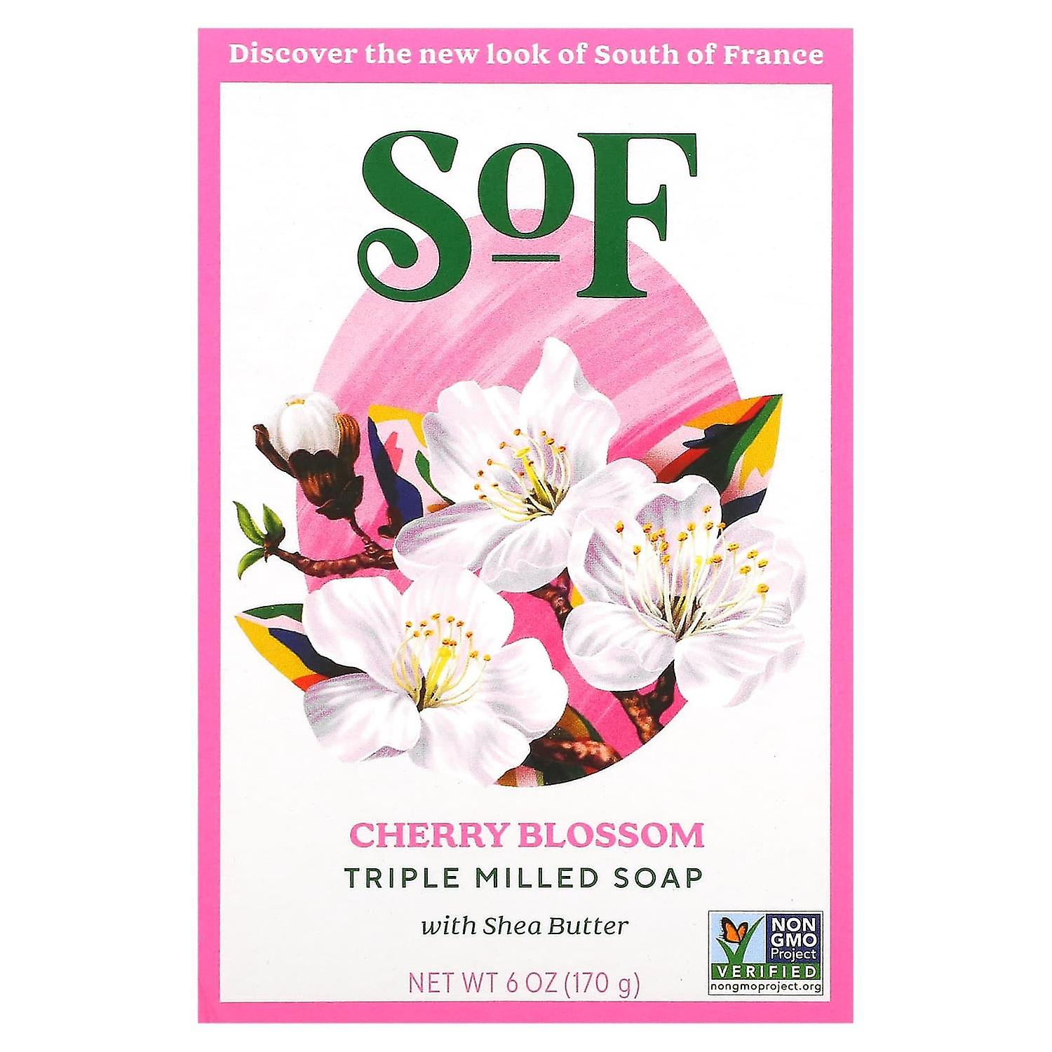 South of France, Triple Milled Bar Soap with Shea Butter, Cherry Blossom, 6 oz (170 g)