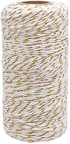 100M White Cotton Rope Twine with with Gold Thread, Gold Combined Bakers Twine Twine - Gift Wrapping for Decoration