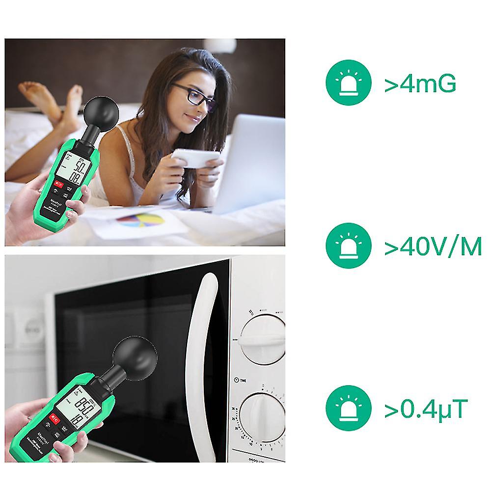 Emf Meter Lcd Backlit Radiation Detector With 3 Probes For 360 Measurement For Home Office
