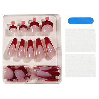 Genanvendelig Tryk på negle Tånegle Kort rød kant Falske tæer Negle Lang gel neglesæt til DIY At-Home Manicure Kit