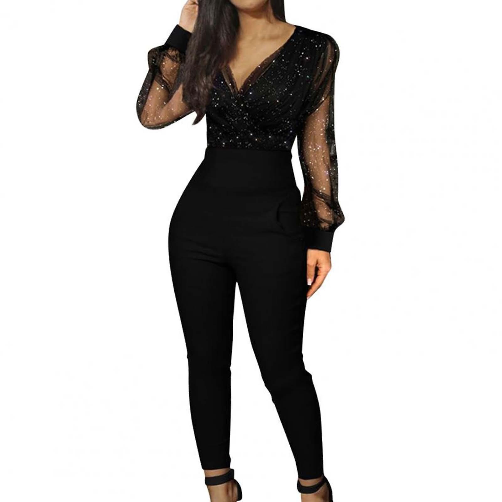 Women's Long Sleeve Jumpsuit Sequins Mesh Glitter Jumpsuit For Picnic Travel Daily Wear