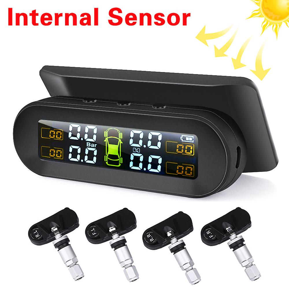 Car Tpms Tire Pressure Alarm Monitor System 4 External Sensors Temperature Warning Fuel Save Display Attached Wireless Solar