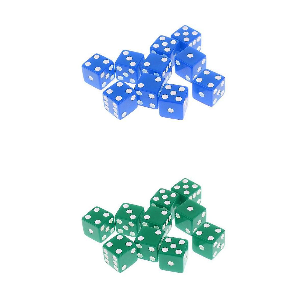 20 Piece Six Sided D6 Dice Playing Games Set for D&D Gaming 16mm Dual Color Blue+Green