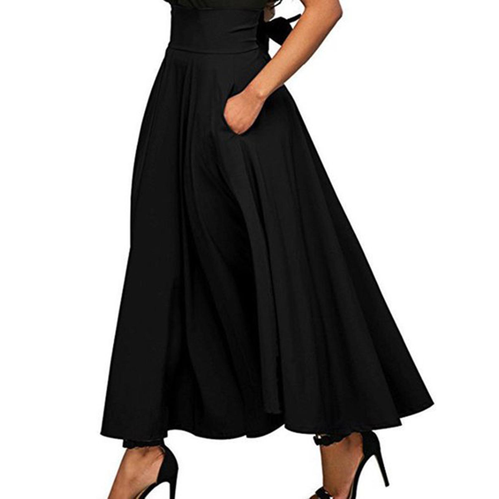 Women's Flared Full Skirt Vintage Elastic Waist Pleated A Shape Swing Skirt