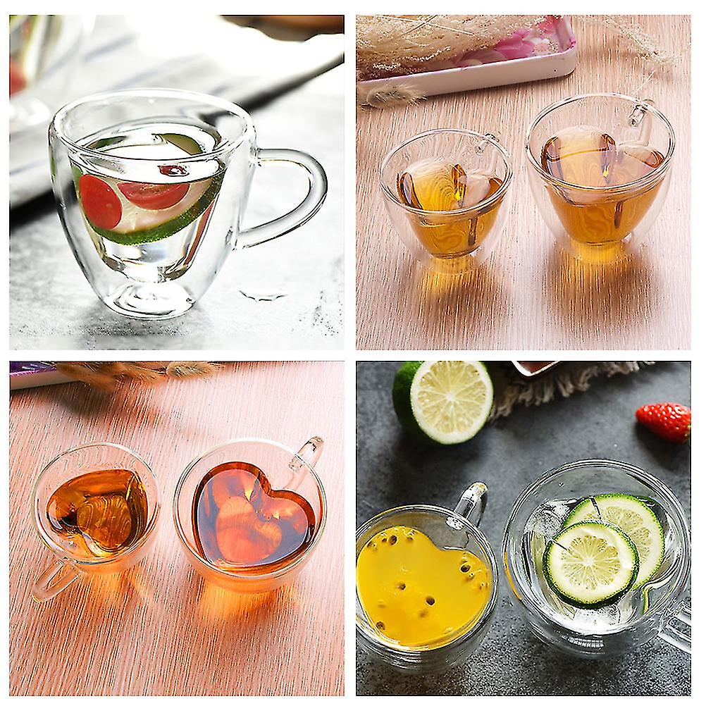 180ml/240ml Heart Shaped Double Wall Glass Mug Heat Resistant Tea Mug