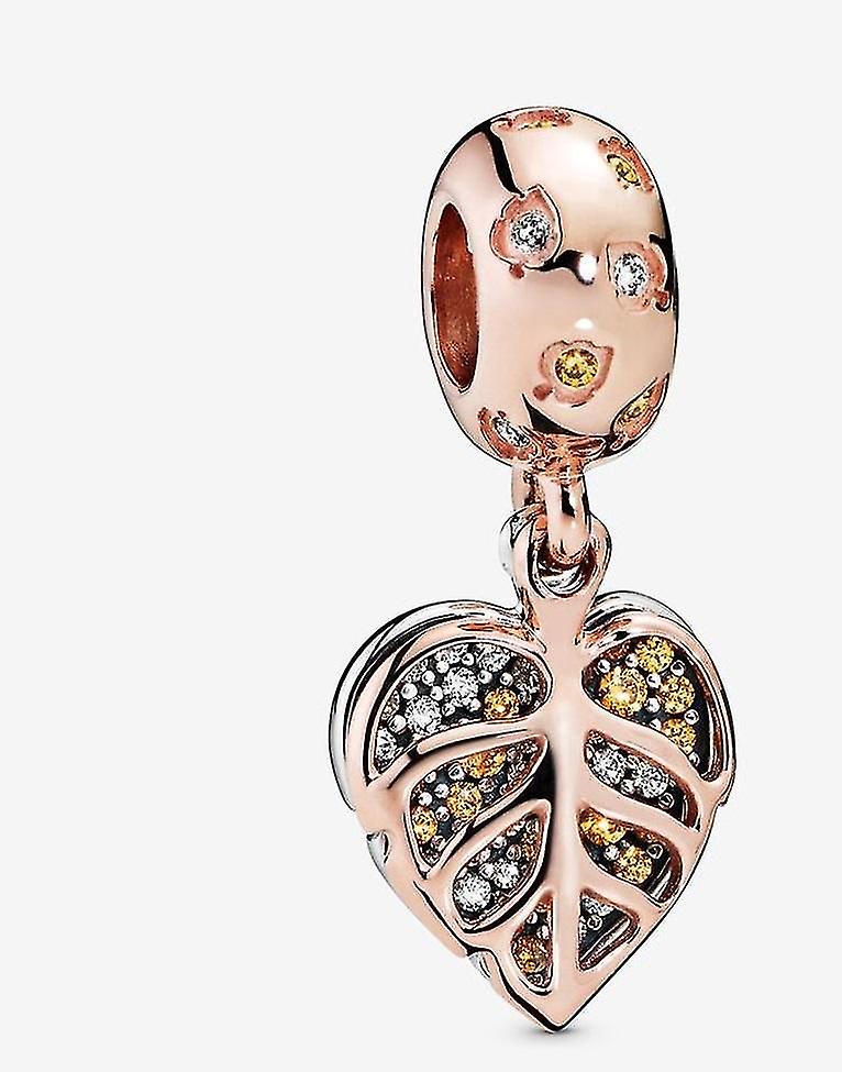 チャームペンダントスターリングシルバースパークリングローズゴールドリーフチャームフィットベーシックブレスレットクリスマスギフト