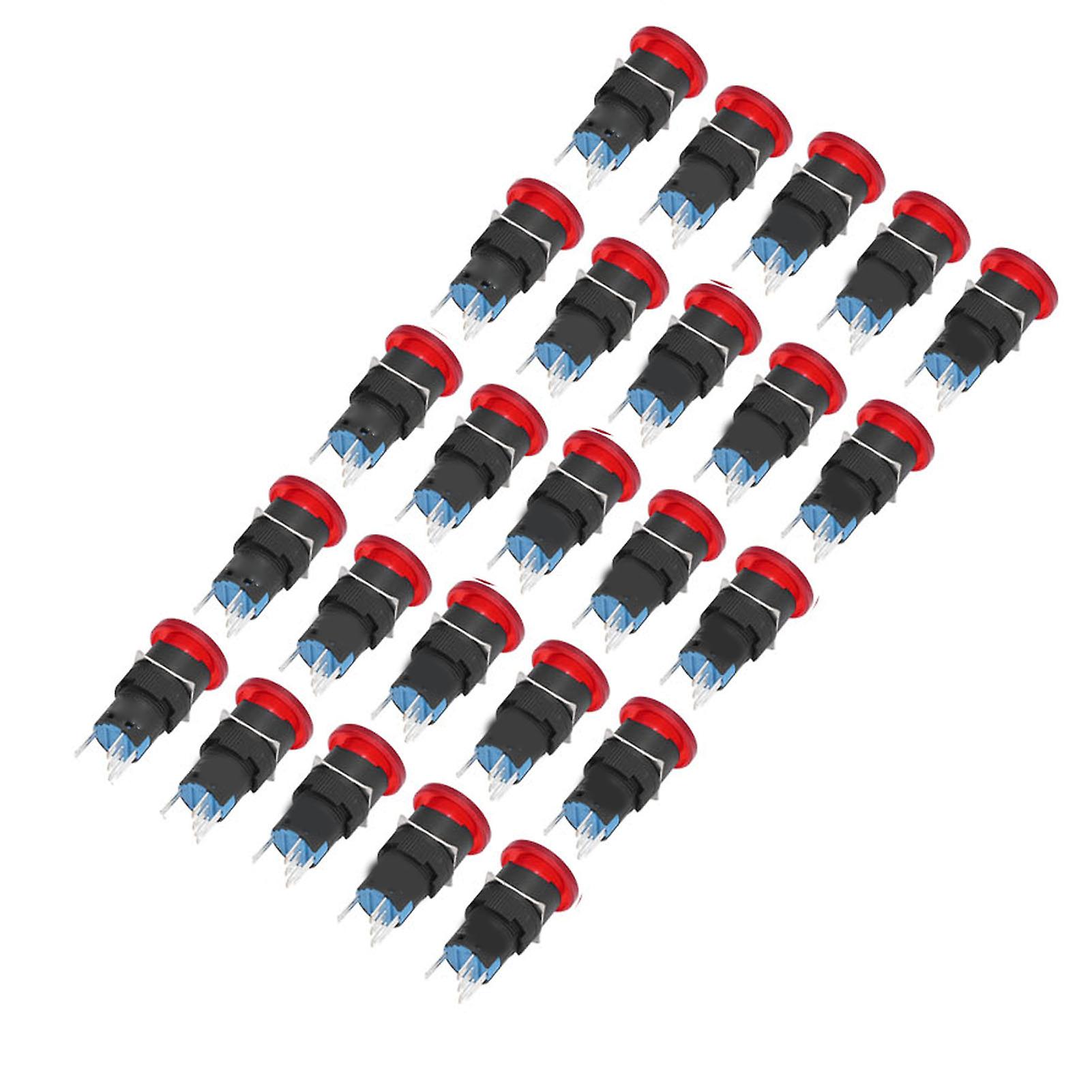 16mm AC DC24V Red Plastic Mushroom Head Button Switch IP65 - 25Pcs/Set for Machine Tools Equipment