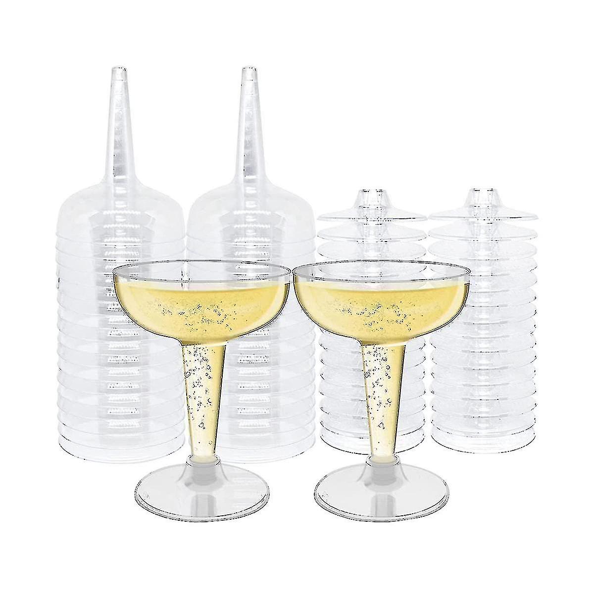 50 Pack Plastic Goblet, 4oz Stem Disposable Martini Glasses For Parties, Stackable Plastic Cocktail