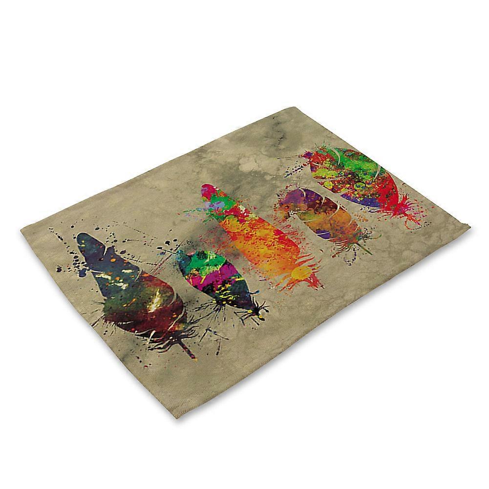 Feather Print Anti-Slip Heat-insulation Placement Bowl Plate Fork Table Mat(MA0034-13)