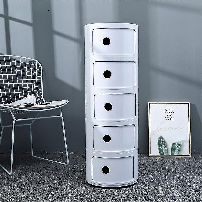 Storage Drawer Unit 5 Tier Round Plastic Storage Unit Cabinet White