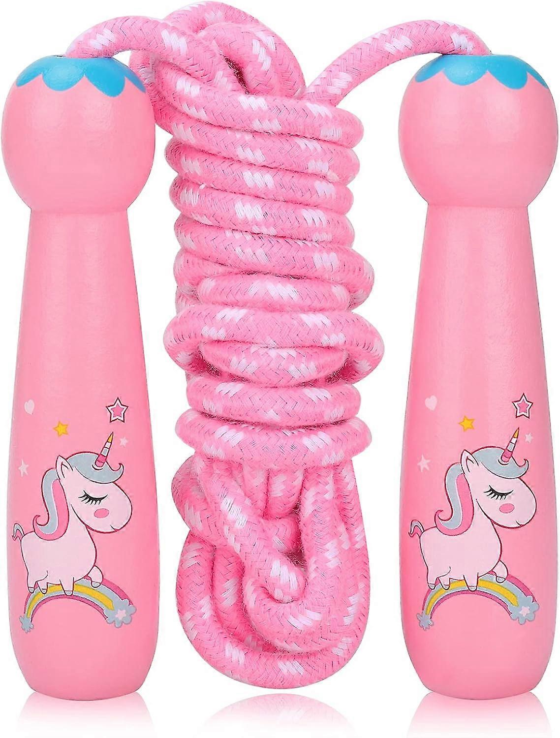 Jump Rope for Kids, Adjustable Cotton Rope with Cartoon Pattern Decorated Wooden Handle for Kids Boys and Girls for Exercise Fitness Training