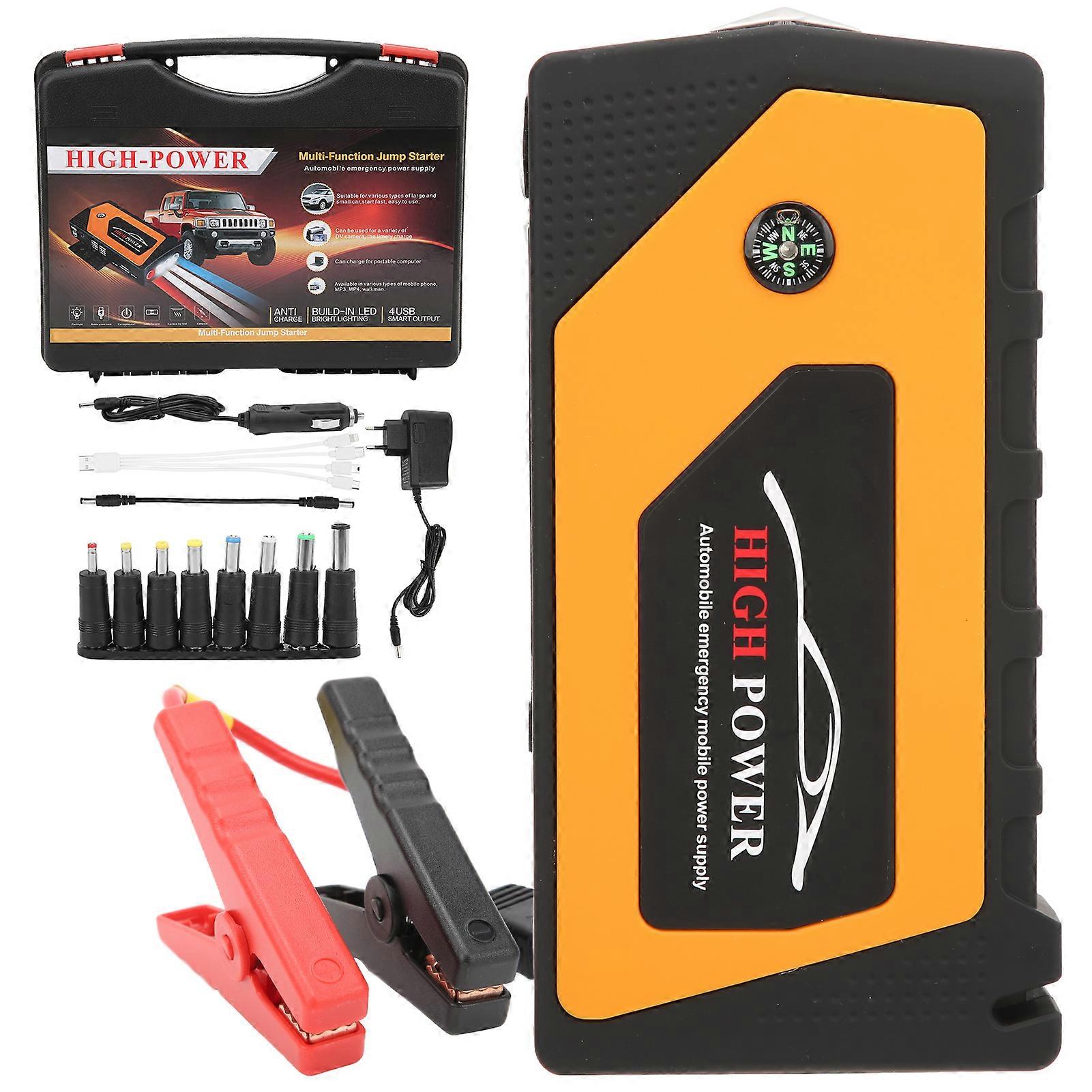 18000mAh Car Jump Starter Power Bank Multifunctional 12V 600A with Compass Lighting Flash 4 USB Output E2U511