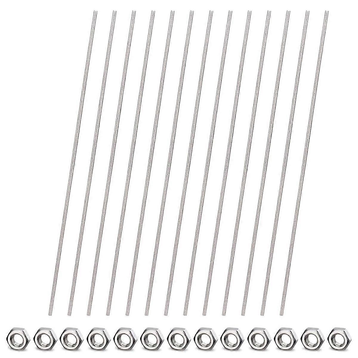 26pcs 8/32Inch Threaded Rods and Hex Nuts, 12Inch Stainless Steel Fully Rod Threaded for Beaded Garden Stake Rods