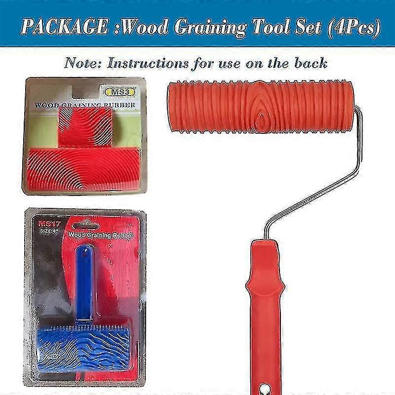 Wood Grain Tools, 4pcs Wood Grain Roller Painting Tools Texture Pattern With Handles Texture Tool P (RUI2024)