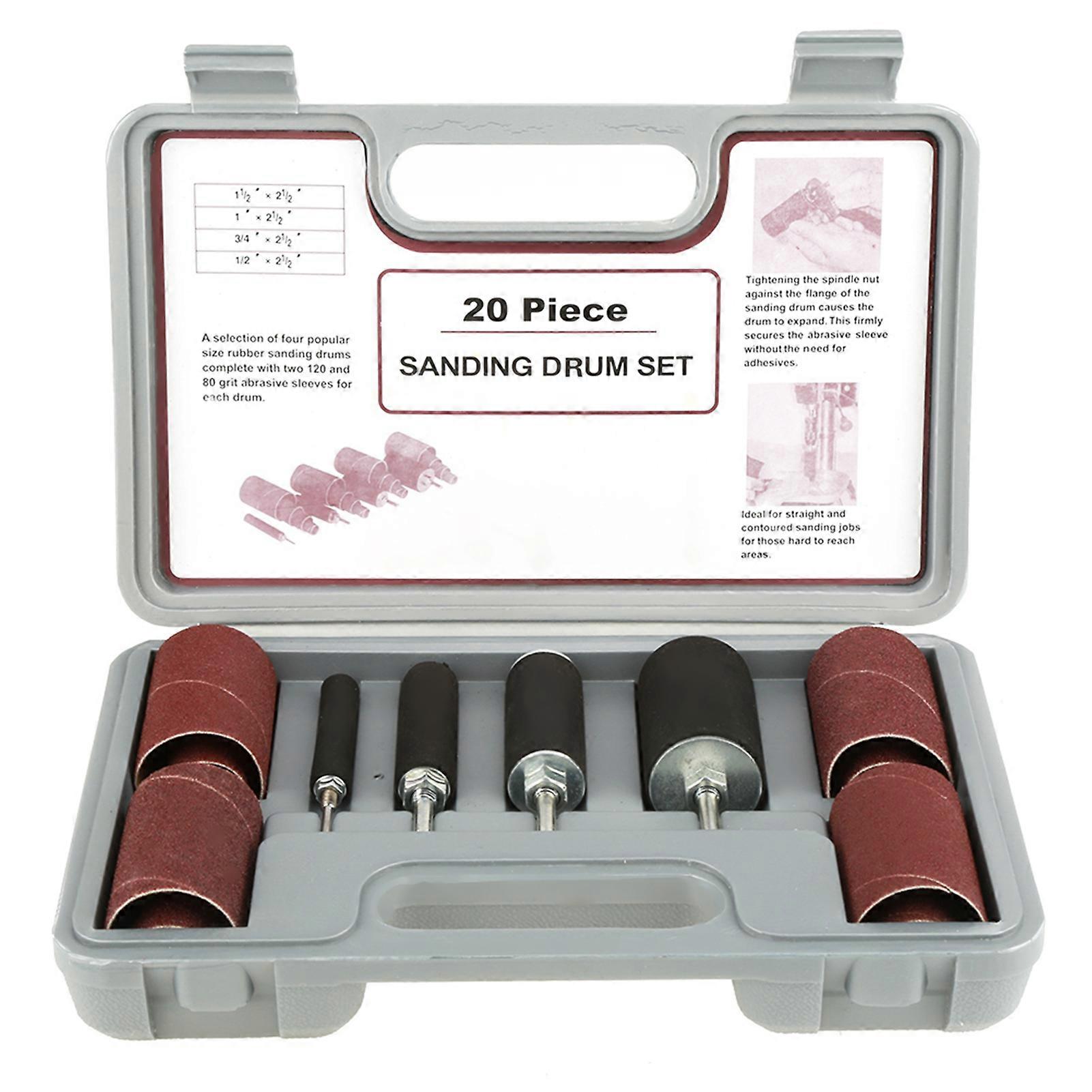 20pcs Spindle Sanding Drum Sander Tool Kit Set with Case for Drill Press