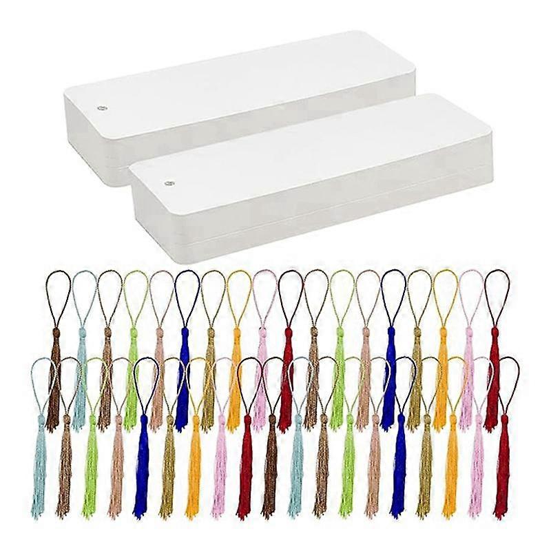 Set of 100 Blank Bookmarks with Colorful Tassels Crafting Material Pack Handmade Paper Bookmarks fo